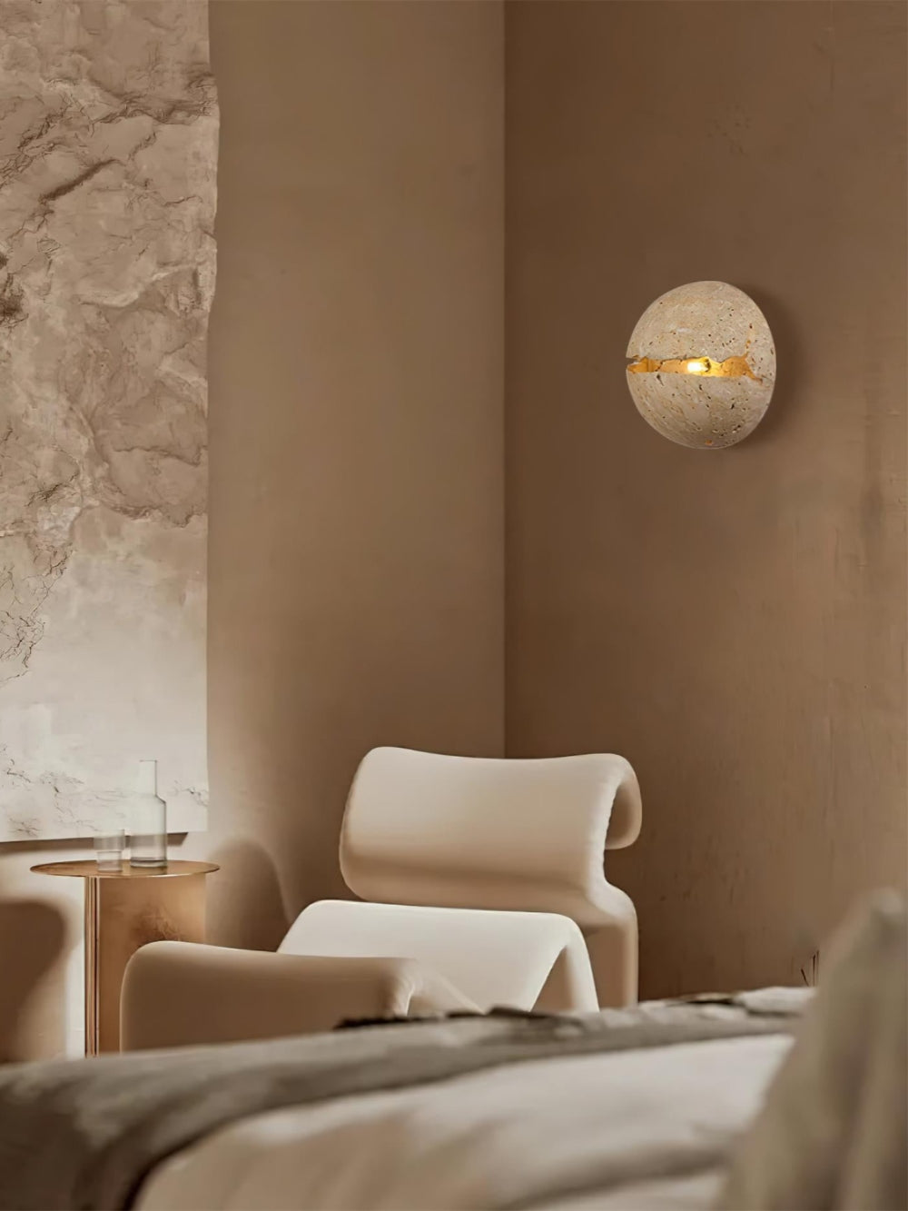 Lámpara de pared de travertino natural, adecuada para iluminación interior y exterior cubierta.