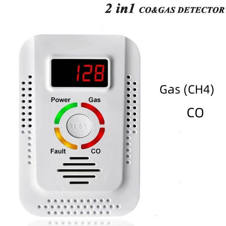 Seguridad para el hogar: Detector de gas y CO compacto con alarma de monóxido de carbono y fugas.