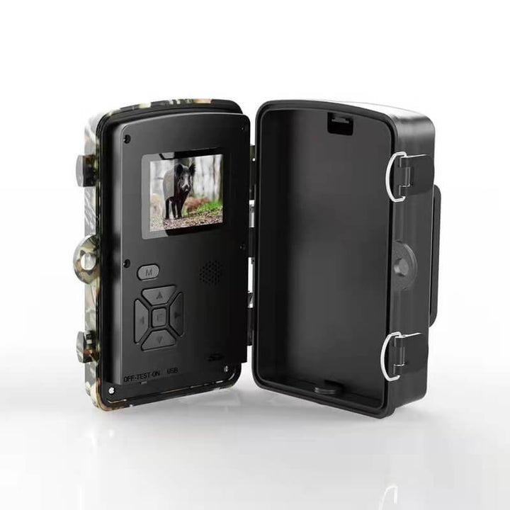 Cámara de rastro resistente e impermeable para exteriores, captura imágenes 16MP y video 1080P día y noche.