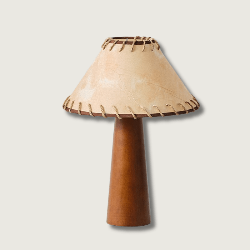 Lámpara de mesa LED con forma orgánica, de madera. Estilo wabi-sabi japonés, para iluminación y decoración.