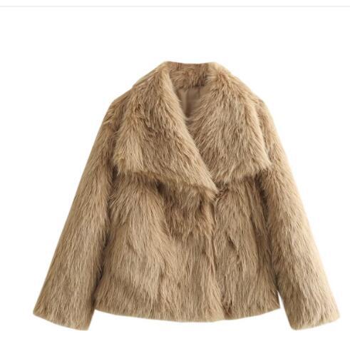 Prenda de invierno para mujer, abrigo de pelo sintético con solapa sofisticada.