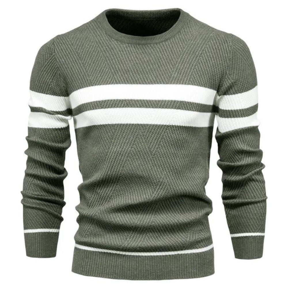 Moderno suéter trenzado de hombre. Cálido y cómodo, esencial en la moda masculina de invierno.