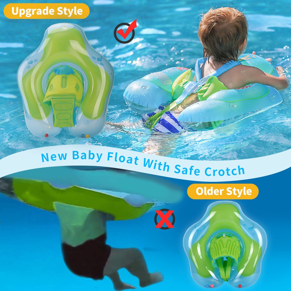 Flotador para bebés con sombrilla UV, ideal para aprender a nadar y jugar seguro en el agua de piscina.