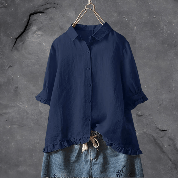 Camisa de algodón transpirable para mujer, manga larga. Clásica y versátil para outfits casuales o formales.