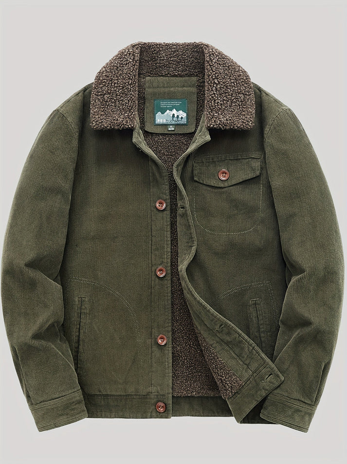 Chaqueta abrigada de invierno para hombre, ideal para exterior y senderismo, con bolsillo en el pecho.