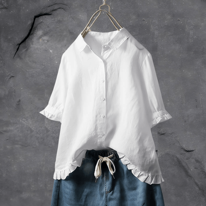 Elegante blusa de manga larga para mujer, hecha de algodón suave y transpirable. Ideal para la oficina o diario.