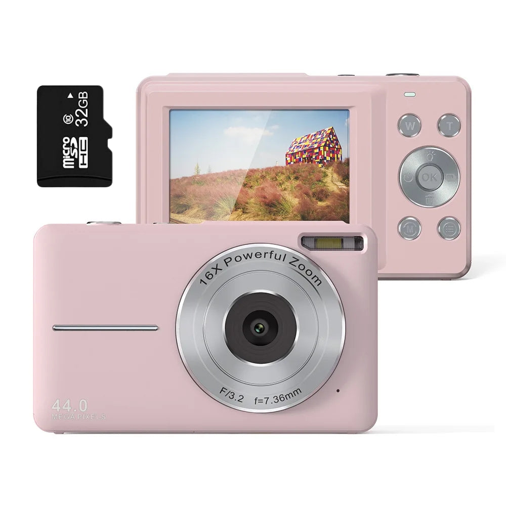 Cámara digital compacta 44MP con zoom 16X y grabación de video 1080P, para fotografía.
