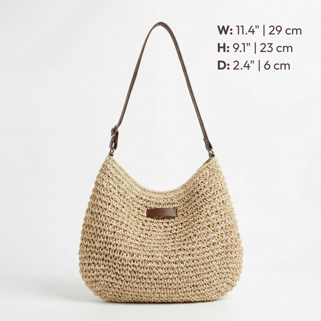 Bolso de rafia trenzada estilo bohemio, bandolera para mujer con diseño natural y veraniego.