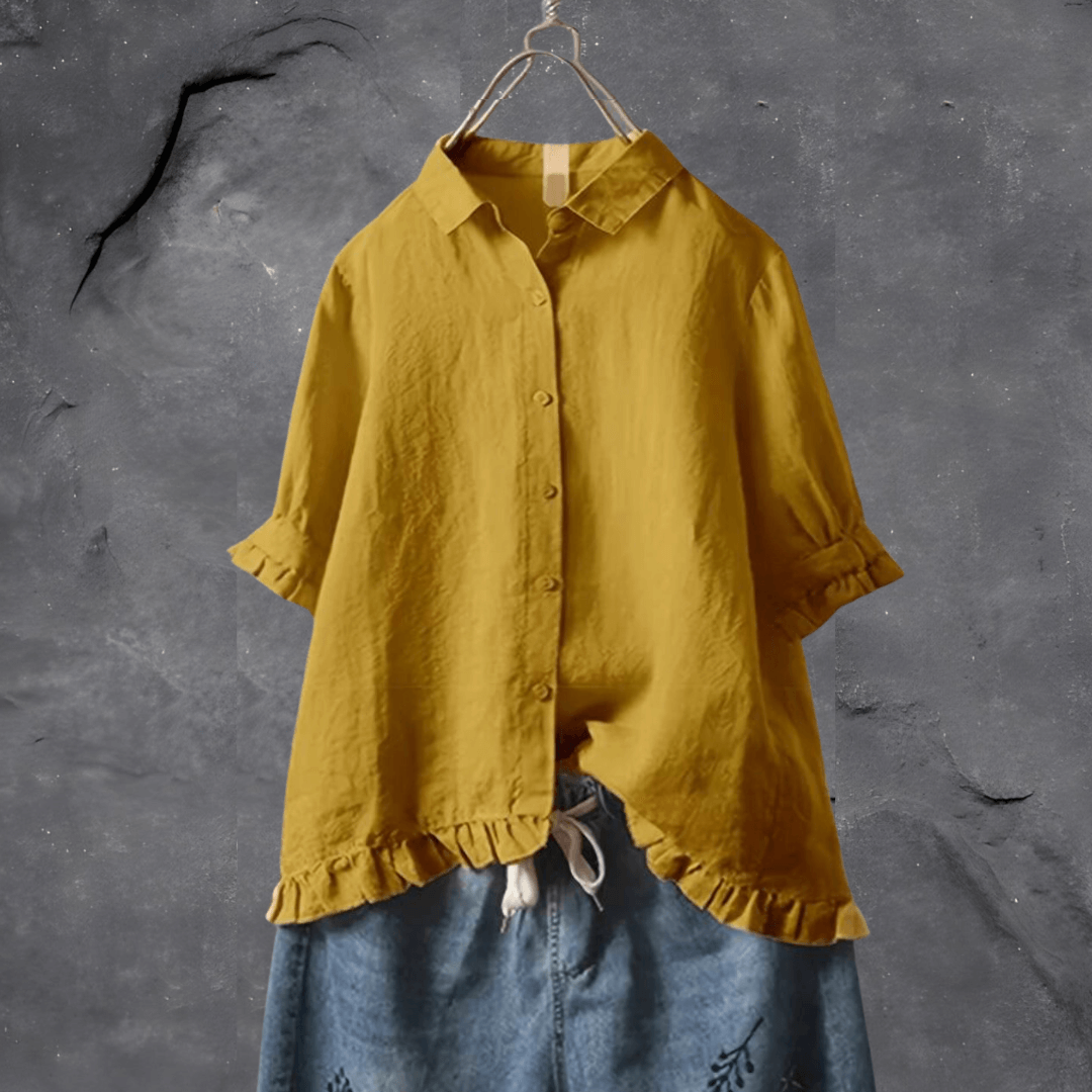 Camisa básica de algodón para mujer, manga larga. Diseño cómodo y fresco, perfecto para un look casual elegante.