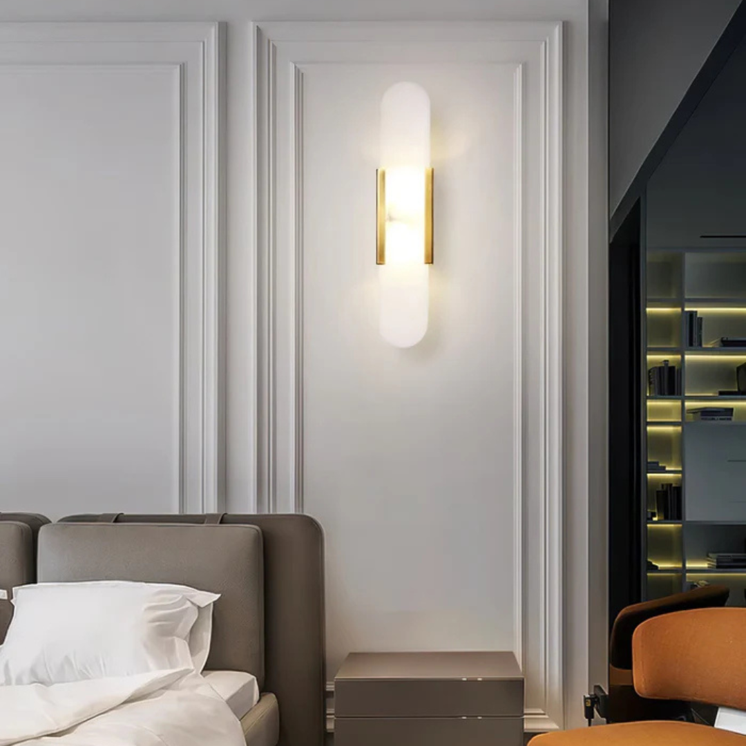 Aplique LED de mármol blanco, iluminación de pared minimalista y moderna para decoración del hogar.