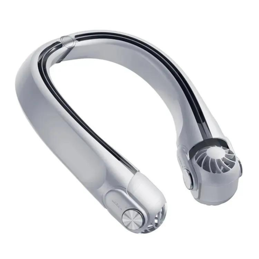 Ventilador de cuello sin aspas, recargable y portátil, garantiza seguridad y frescura en verano.