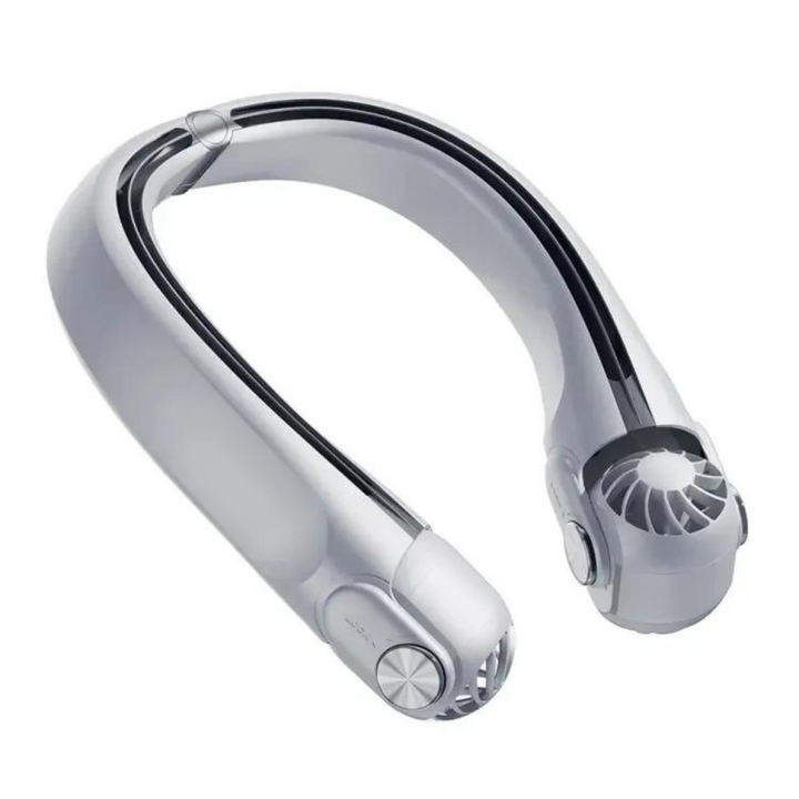Ventilador de cuello sin aspas, recargable y portátil, garantiza seguridad y frescura en verano.