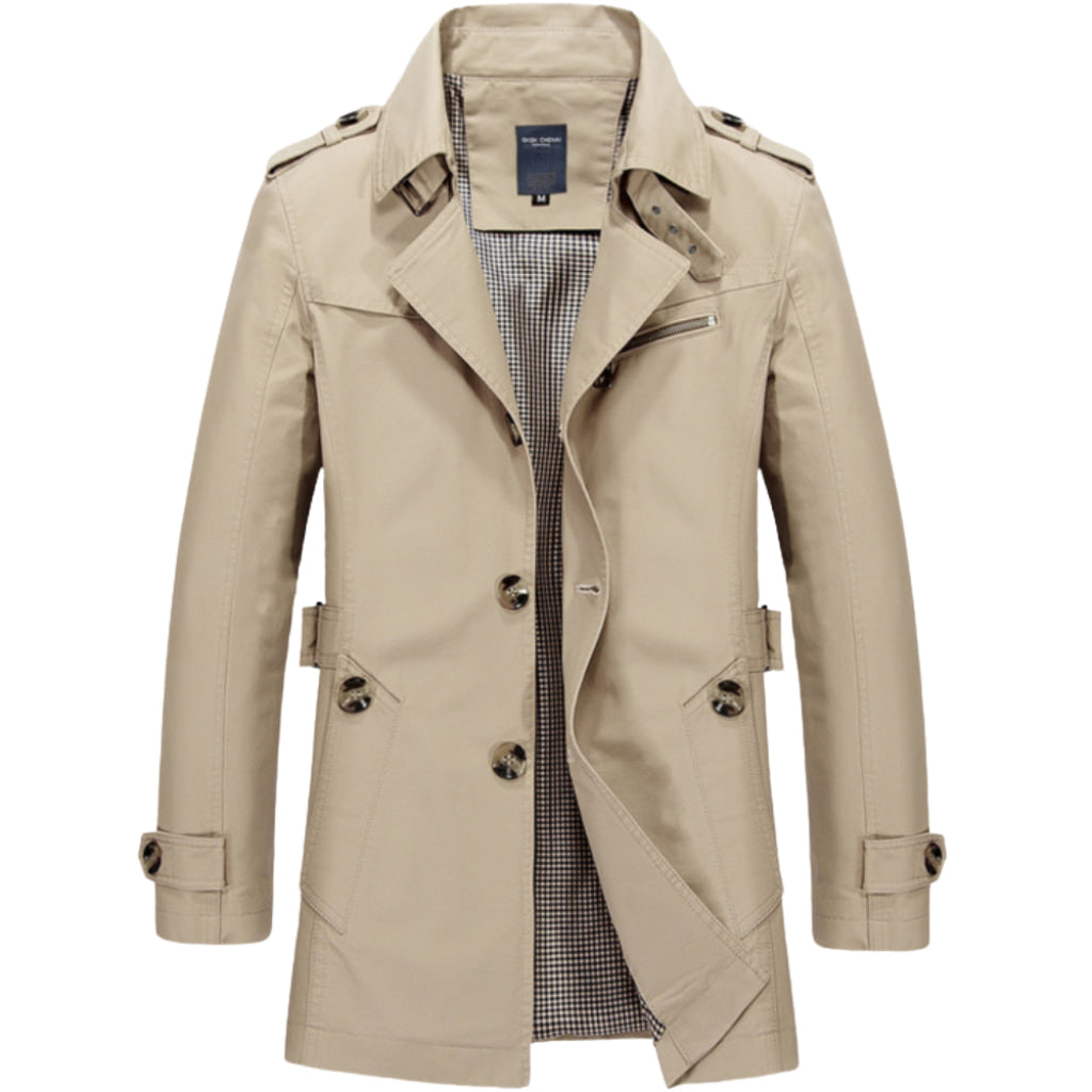Gabardina hombre impermeable y resistente al agua, estilo militar, una prenda exterior clave para otoño y primavera.