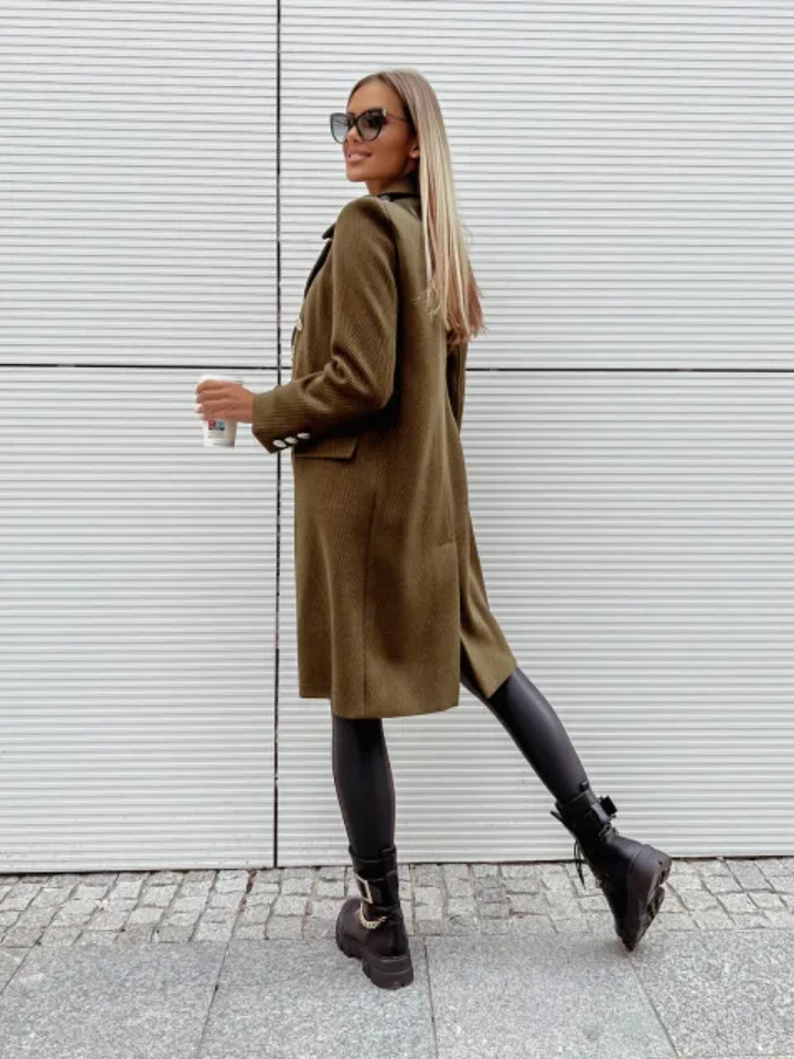 Estilo chic: abrigo de mujer slim fit con doble botonadura, chaqueta larga para otoño/invierno.
