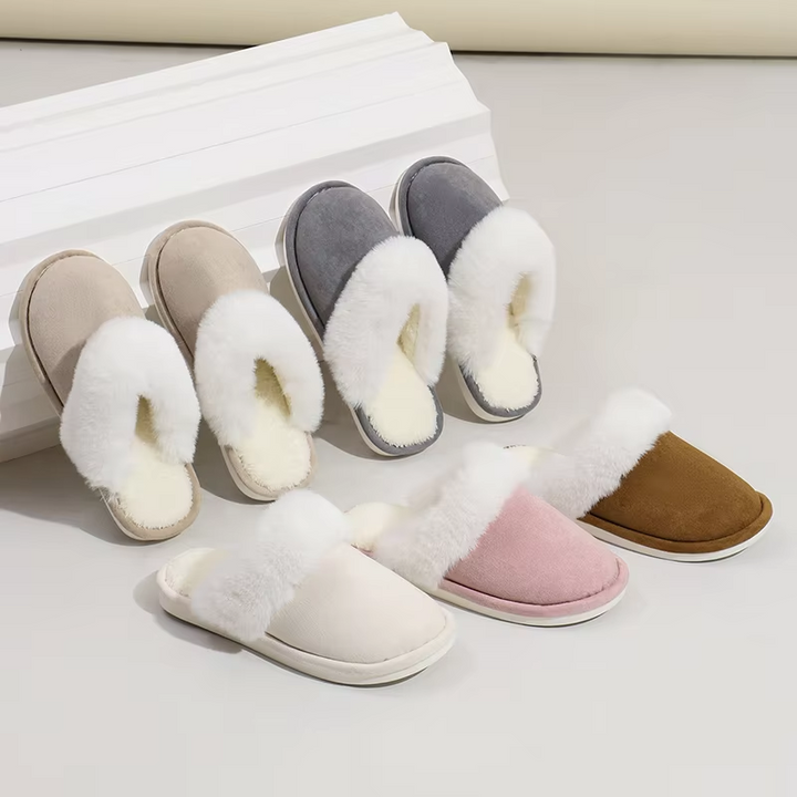 Zapatillas de casa elegantes para mujer, cómodas, cálidas y con estilo de punta redonda.