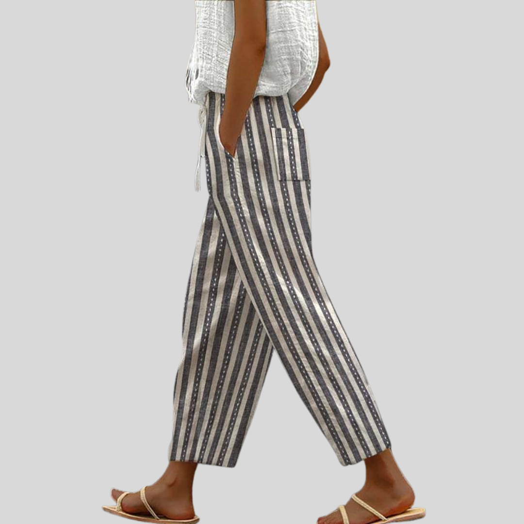 Pantalón ancho casual para mujer con cintura elástica, cómodo para verano y estilo natural.