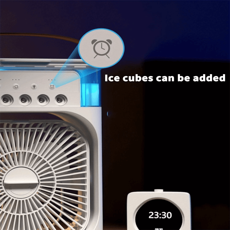 Ventilador USB personal, pequeño y potente, que ofrece un alivio instantáneo del calor con su función de agua.