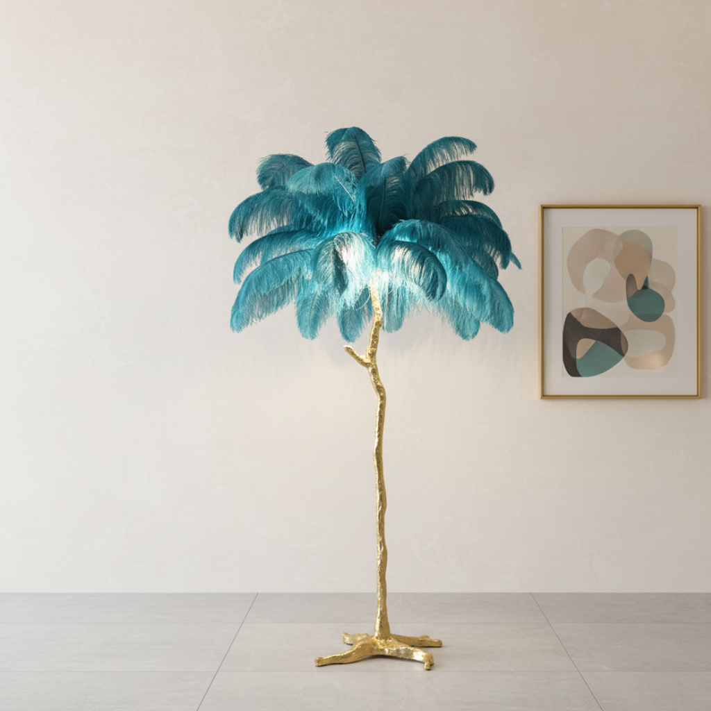 Lámpara de pie estilo plumas, iluminación ambiental para salas de estar modernas y dormitorios.