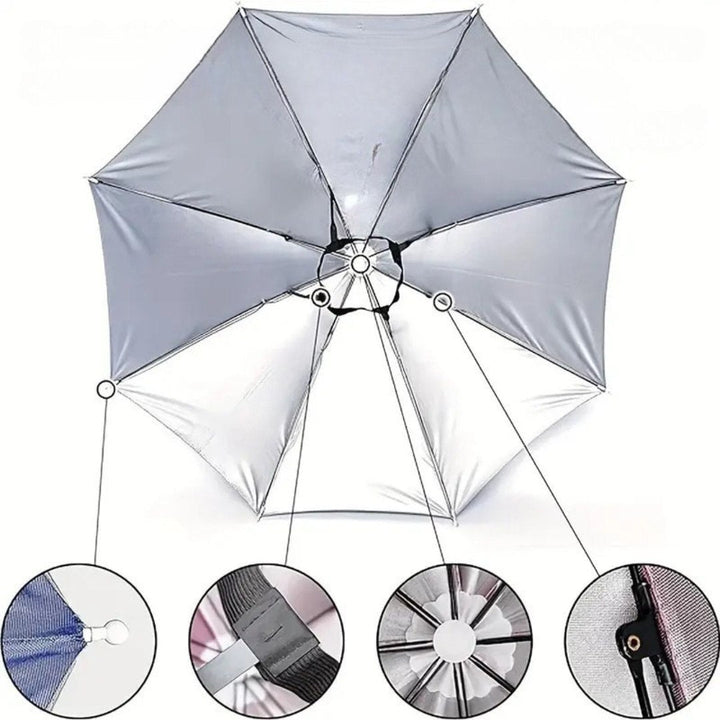 Sombrero paraguas manos libres para actividades al aire libre. Anti-UV, plegable, ideal para pesca y jardín.