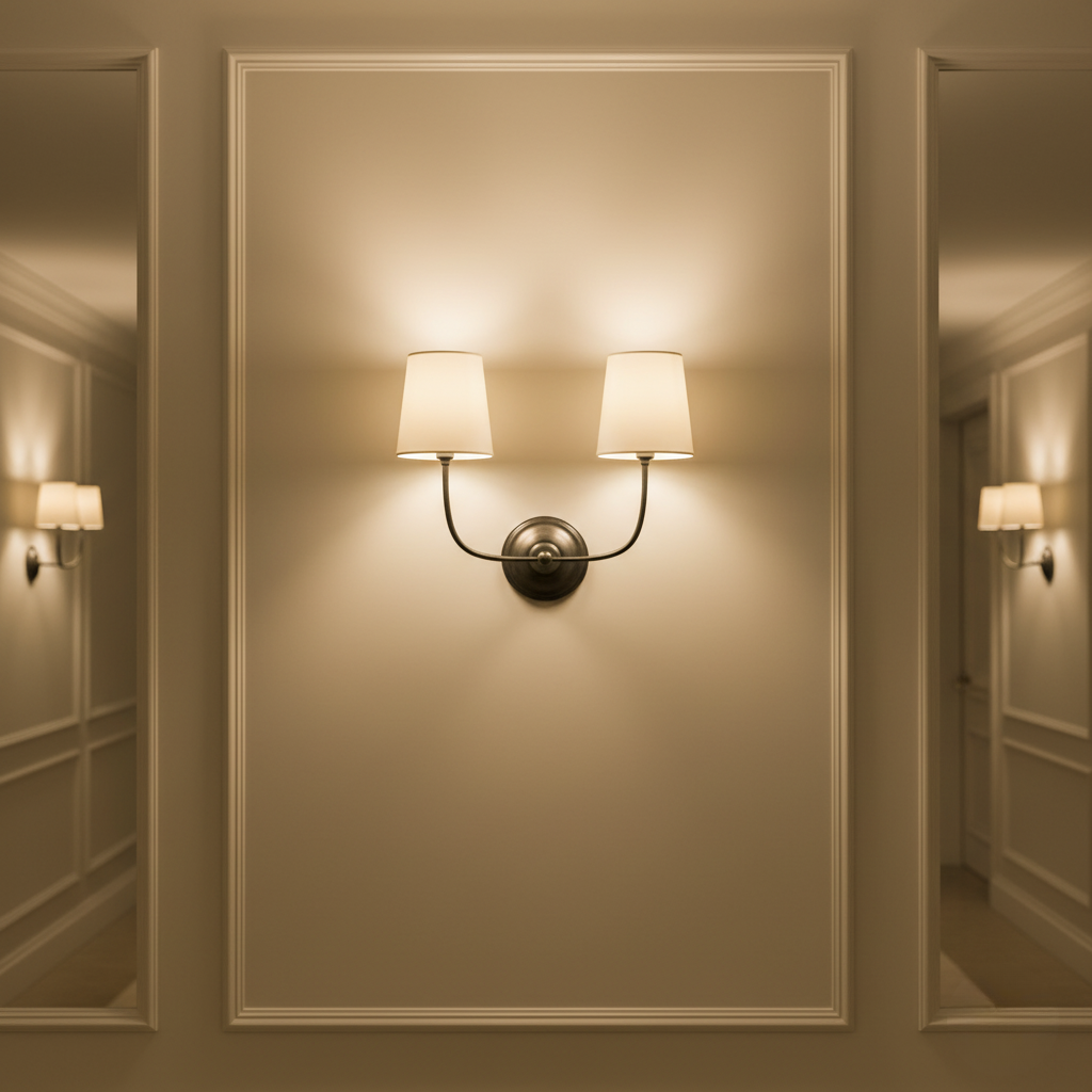 Aplique de pared moderno doble, iluminación ambiental para cualquier espacio. Brazos curvos, estilo elegante.