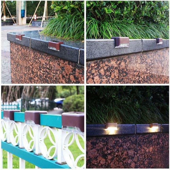 Iluminación exterior solar LED para escaleras. Pack de 4 luces resistentes para jardín y zonas comunes.