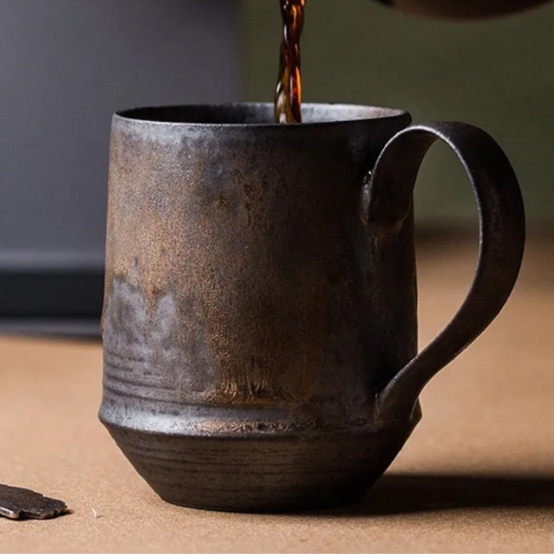 Vajilla rústica: juego de tazas de gres vintage para café. Estilo cosecha, cerámica ideal para regalo y hogar.