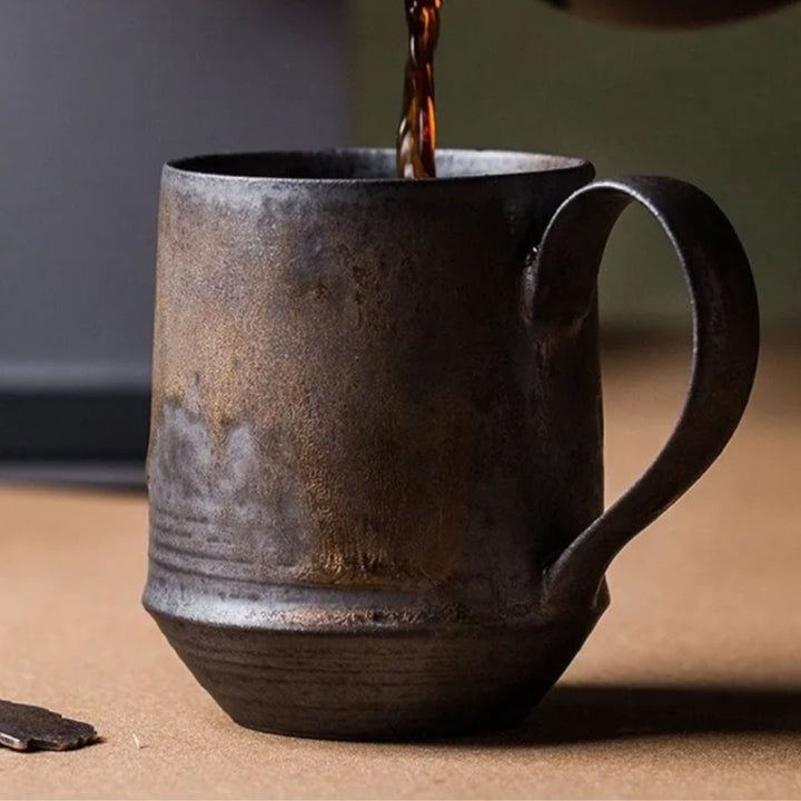 Vajilla rústica: juego de tazas de gres vintage para café. Estilo cosecha, cerámica ideal para regalo y hogar.