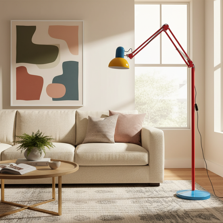 Lámpara de pie moderna ajustable para sala, iluminación vibrante para decoración hogar.