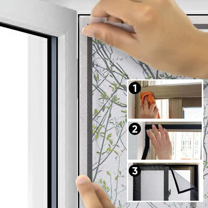Mosquitera autoadhesiva blanca para ventana, fácil de cortar y colocar en tu hogar sin herramientas.