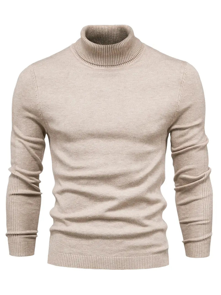 Suéter gris de cuello alto ajustado LUCA para hombre. Prenda básica de moda masculina elegante, perfecta para invierno.
