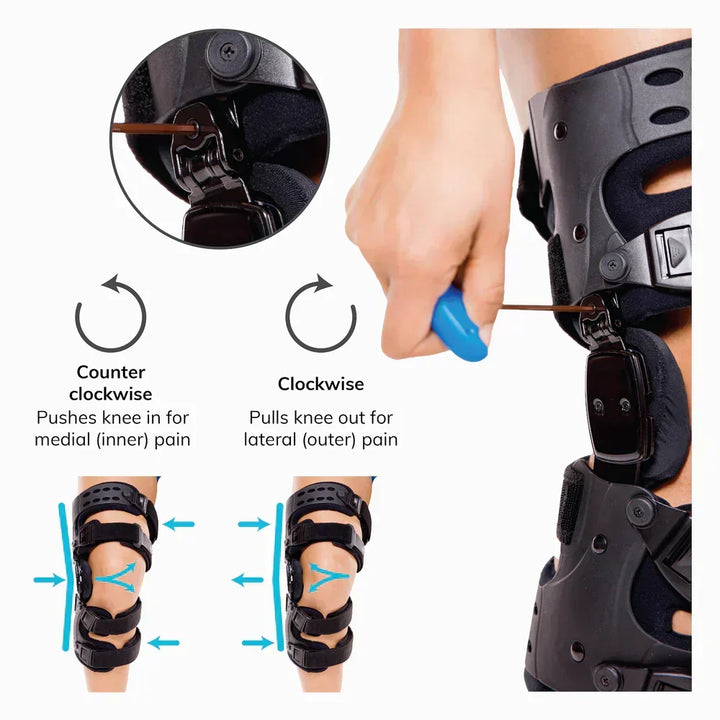 Rodillera órtesis descompresora para rodilla, diseño ergonómico para aliviar osteoartritis.