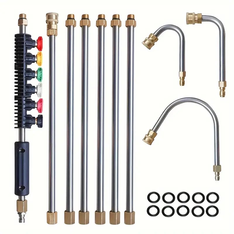 Extensiones de vara telescópica para hidrolimpiadora, alcanzan techos y canaletas sin esfuerzo. Alta presión.