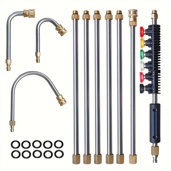 Extensiones de vara telescópica para hidrolimpiadora, alcanzan techos y canaletas sin esfuerzo. Alta presión.