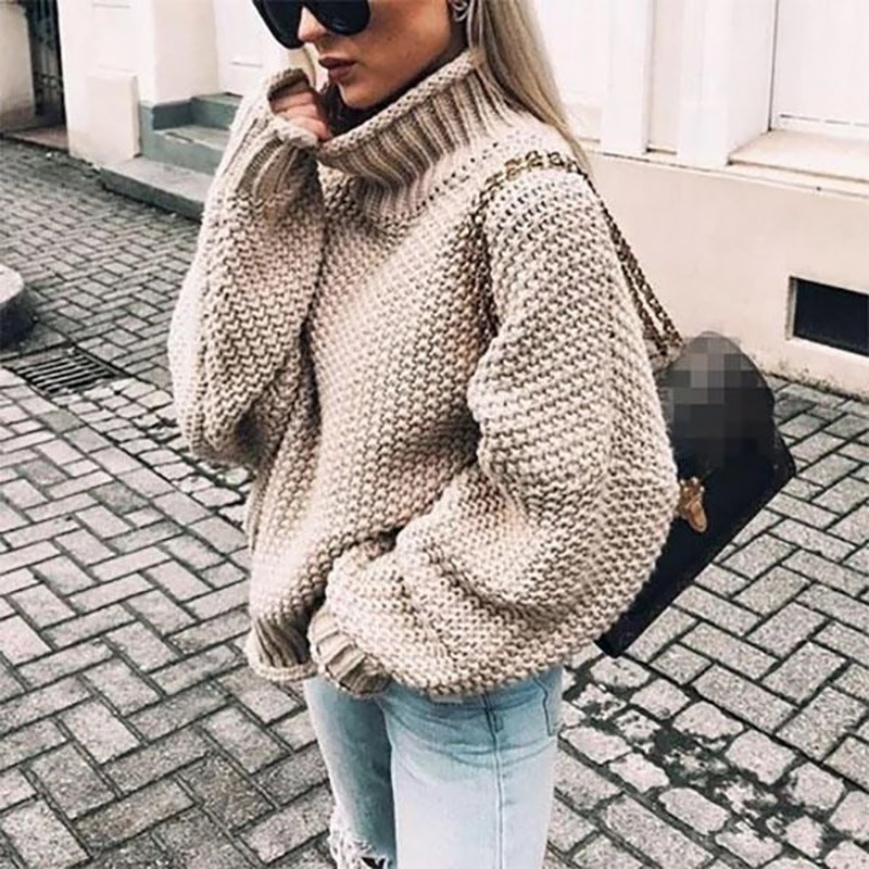 Suéter de punto elegante para mujer, diseño cómodo de cuello redondo, ideal para invierno y moda femenina versátil.
