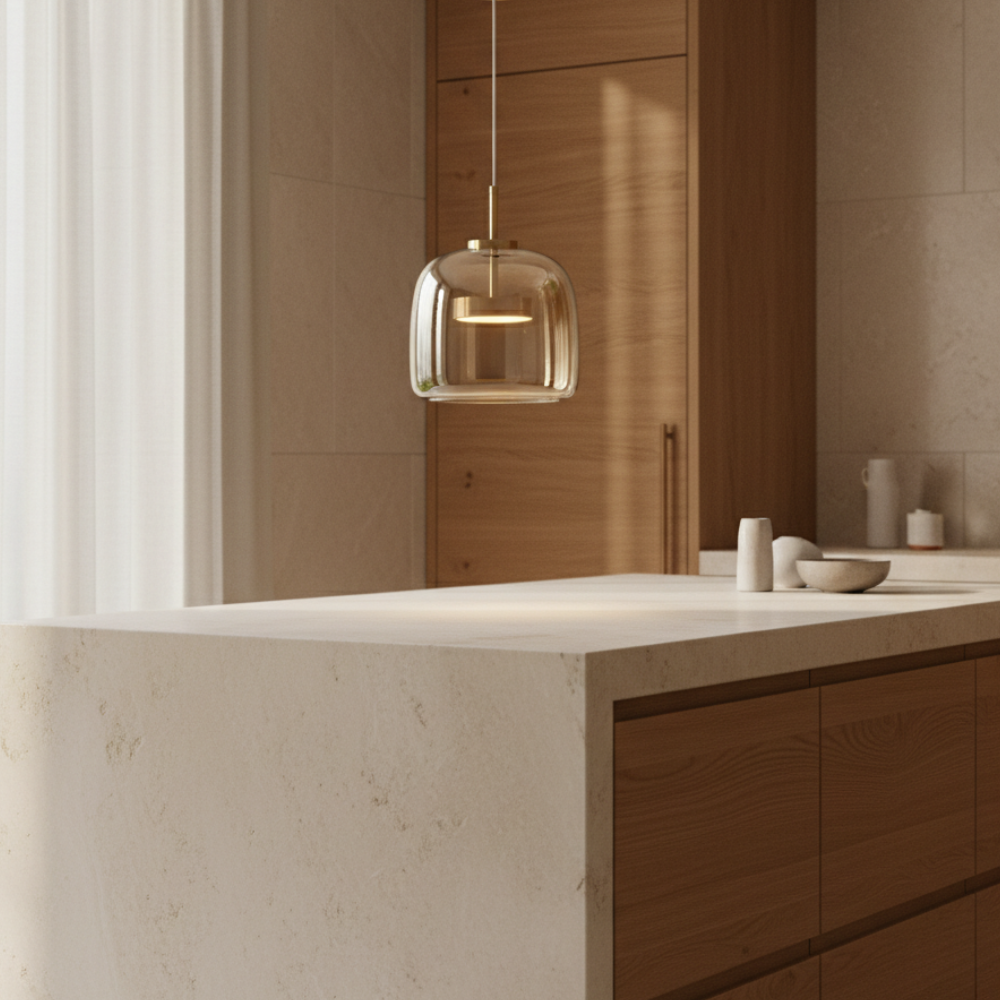 Lámpara colgante de vidrio nórdico, luz ajustable LED, perfecta para cocina, comedor y dormitorio.