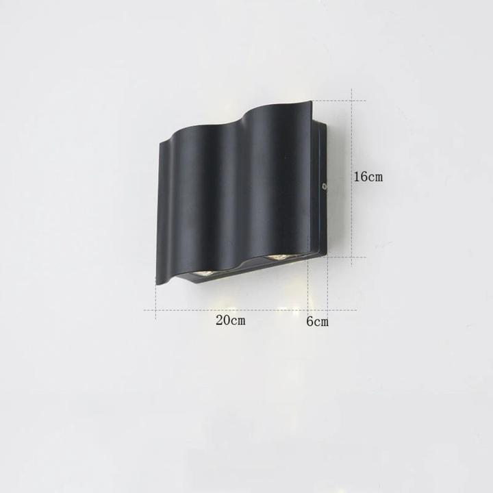 Aplique de pared para jardín, LED, diseño ondulado, eficiencia y estilo moderno.