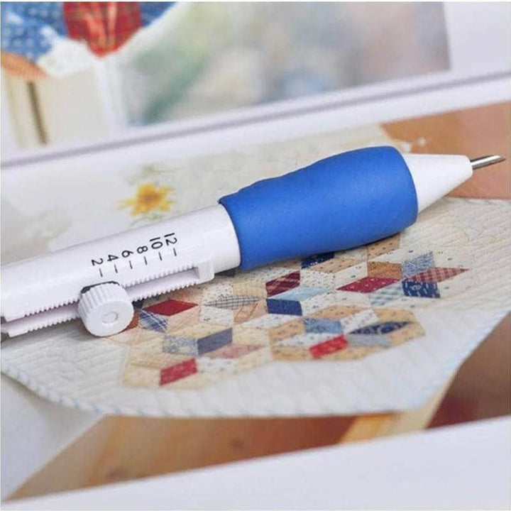 Accesorios de bordado: pluma mágica y agujas. Kit completo para costura, arte textil y proyectos DIY creativos.