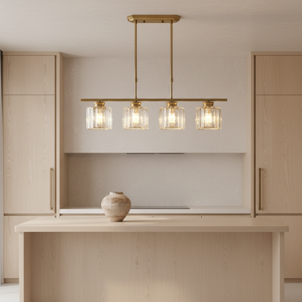 Colgante Art Decó para comedor, iluminación interior con un diseño exclusivo dorado.