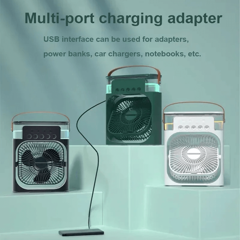 Climatizador evaporativo personal, con diseño compacto y puerto USB, ideal para tu zona de trabajo.