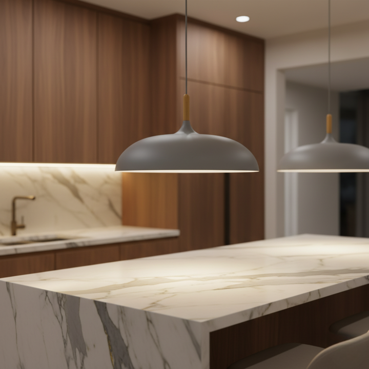 Lámpara colgante blanca para comedor. Estilo escandinavo, iluminación elegante, diseño contemporáneo.