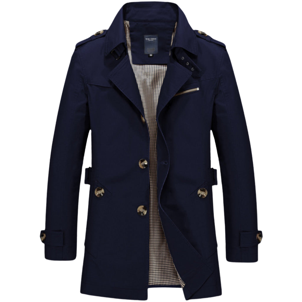 Elegante gabardina impermeable para hombre, estilo militar, con bolsillo seguro, perfecta para el día a día.