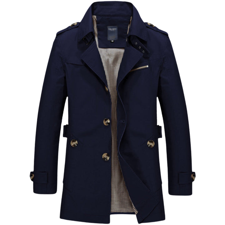 Elegante gabardina impermeable para hombre, estilo militar, con bolsillo seguro, perfecta para el día a día.