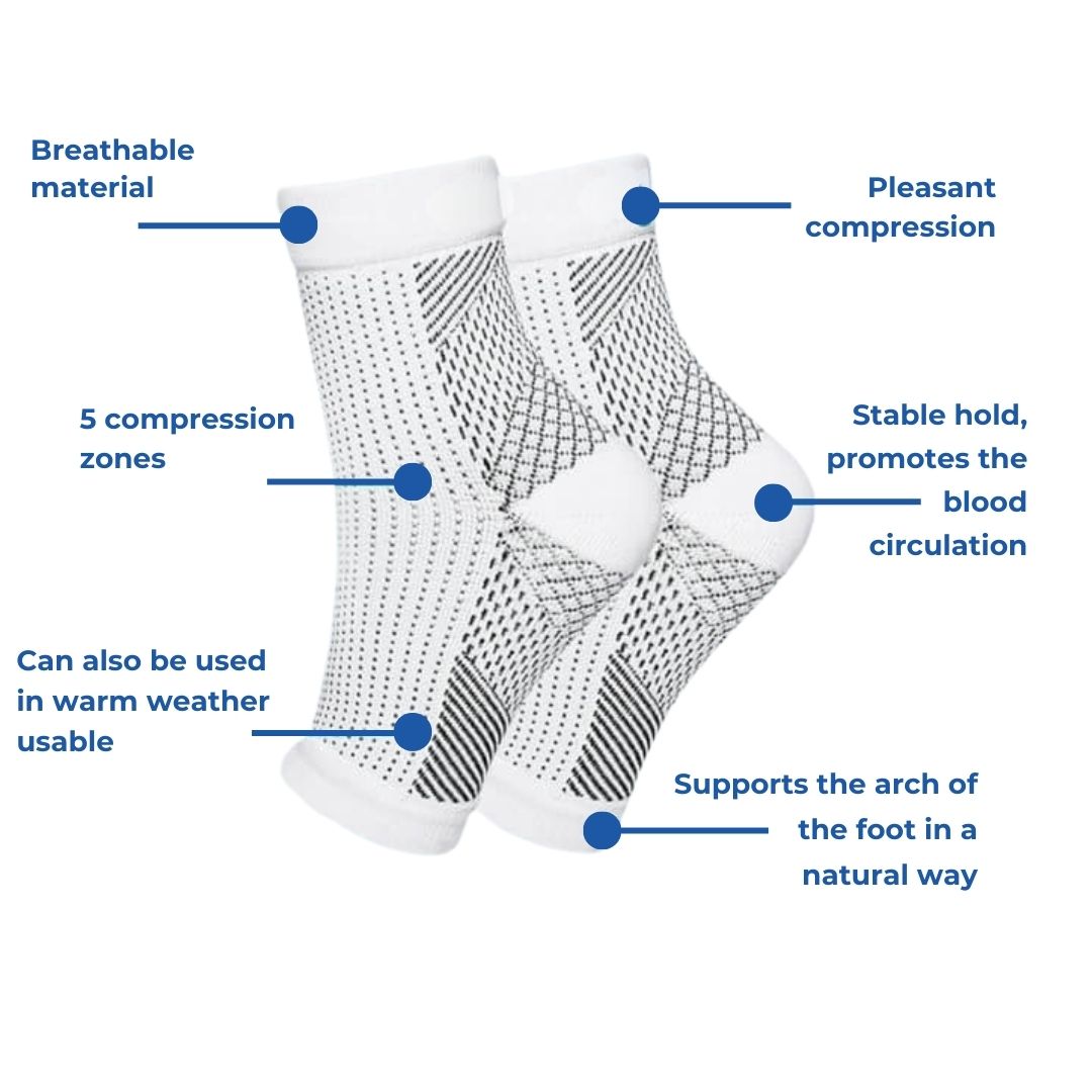 Calcetines de compresión hasta la rodilla que brindan soporte y alivio venoso. Ideales para circulación y varices.