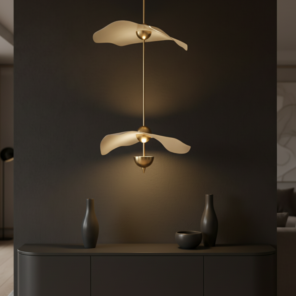 Lámpara colgante LED Lotus de bajo consumo, altura regulable para iluminación funcional y bella.
