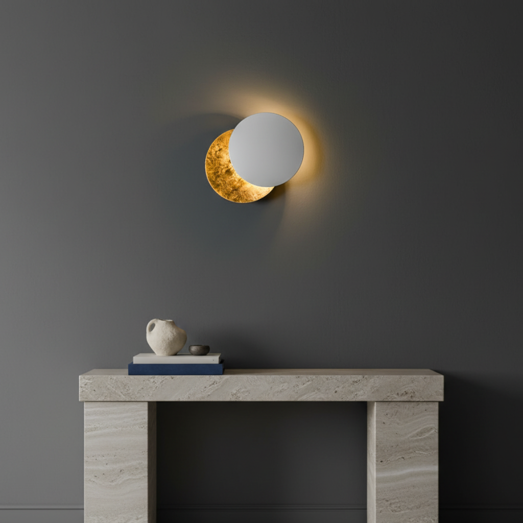 Lámpara de pared LED moderna, iluminación ambiental 360°, ideal para la sala de estar.
