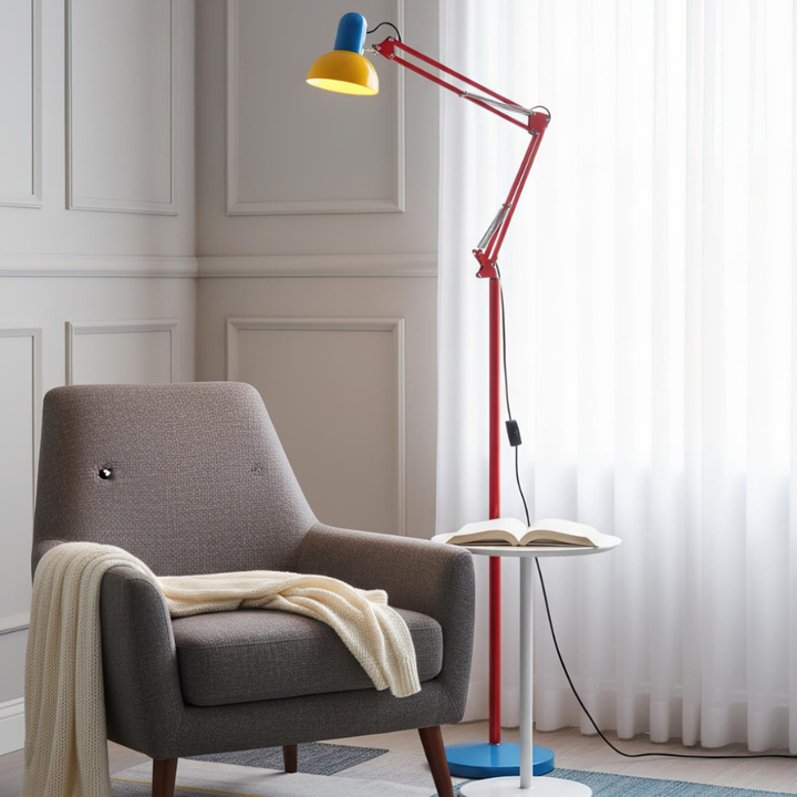 Flexo de pie ajustable Memphis, iluminación moderna y funcional para cualquier rincón.
