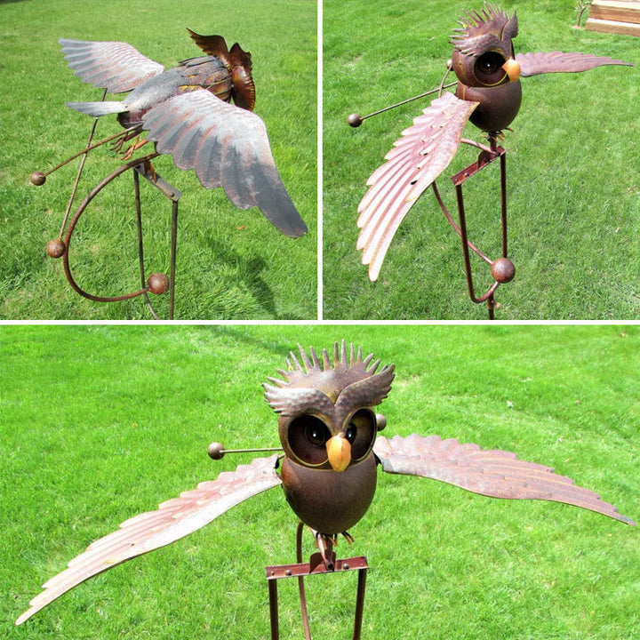 Molino de viento de metal resistente a la intemperie con diseño de aves para jardín.