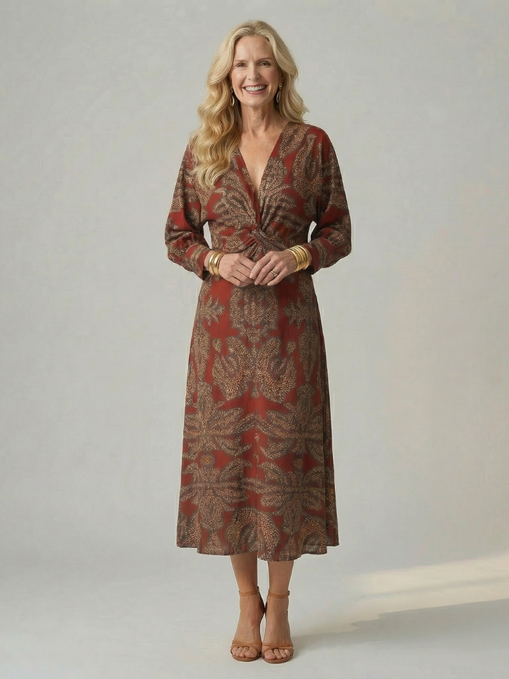 Moda femenina: Vestido midi versátil, estilo elegante con corte cruzado y cintura marcada.