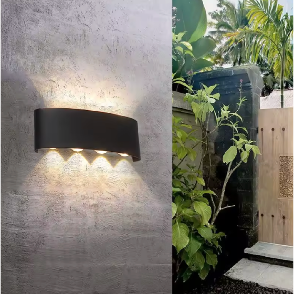 Luminaria LED de jardín, arco moderno para pared, luz cálida o blanca, ahorro energía.