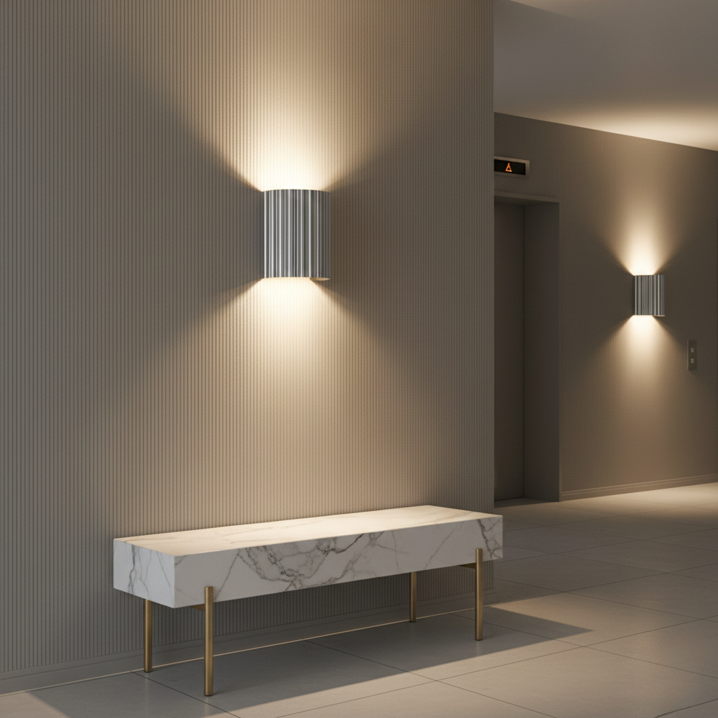 Luz de pared escultural Stria, diseño estriado y moderno, para un ambiente minimalista en cualquier interior.